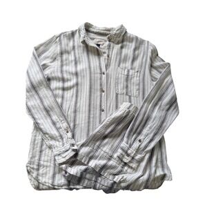 Universal Thread Womens Striped Linen Blend Shirt and Shorts Set Cream Grey M